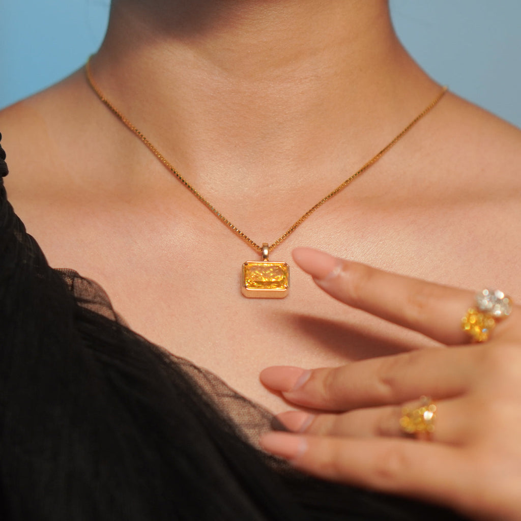 Yellow Radiant Cut Solitaire Bezel Pendant