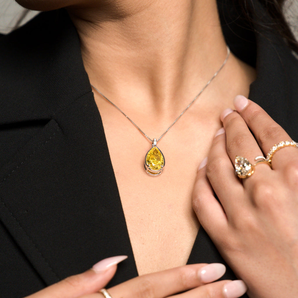 Yellow Pear Lab Diamond Bezel Solitaire Pendant