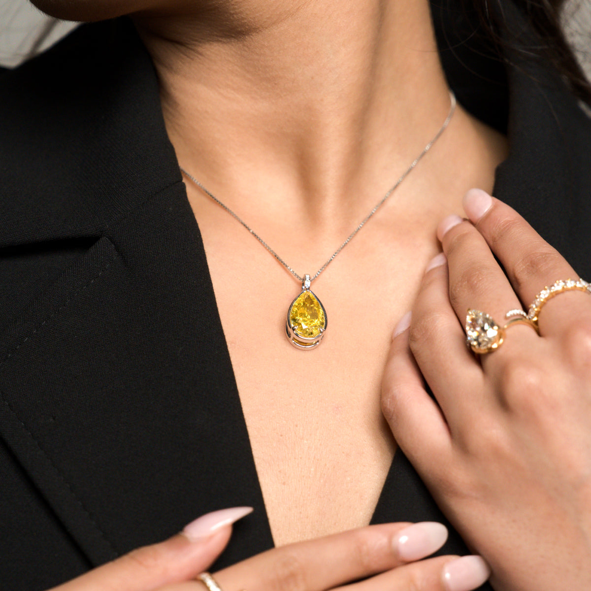 Yellow Pear Lab Diamond Bezel Solitaire Pendant
