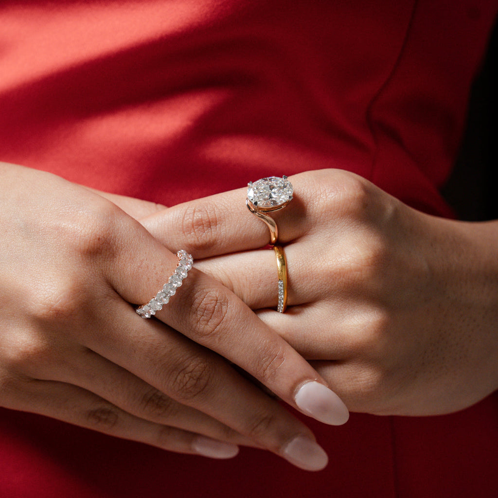 Oval Solitaire Diamond Bypass Setting Ring
