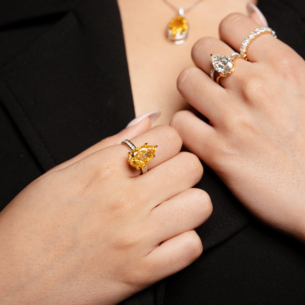 Yellow Pear Solitaire Ring With Channel Setting